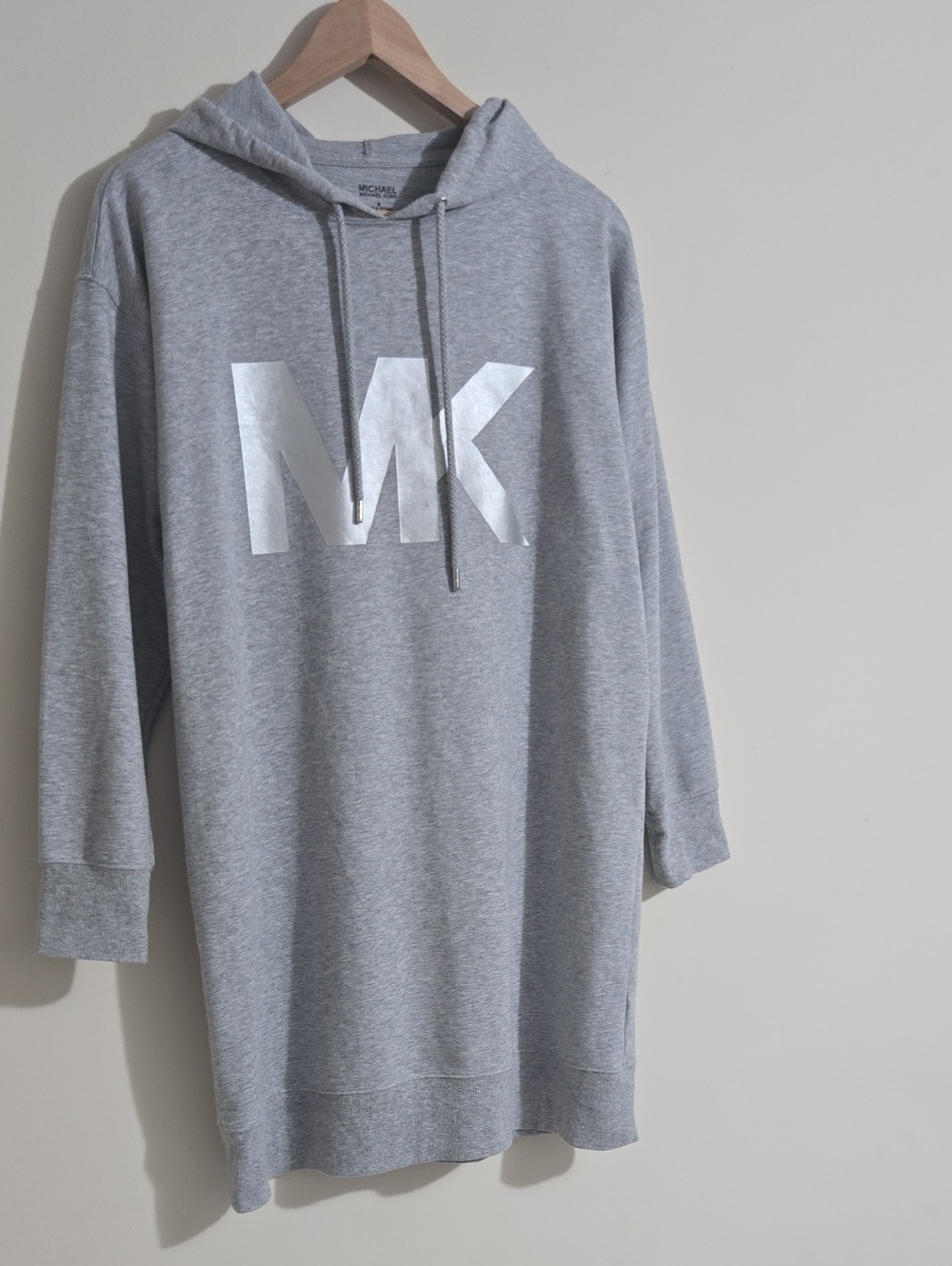 Michael Kors MK Hoodie Dress Heather Grey Silver Logo Size M